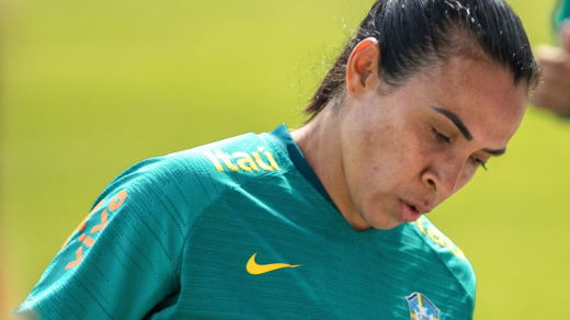 Marta in training for Brazil ahead of their SheBelieves Cup opener versus Japan // Photo by Georgia Soares